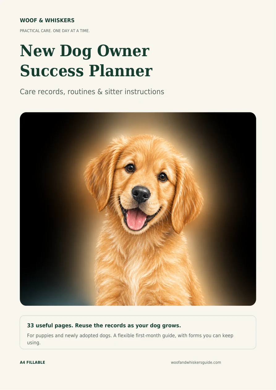 Actual New Dog Owner Success Planner cover, A4 fillable edition